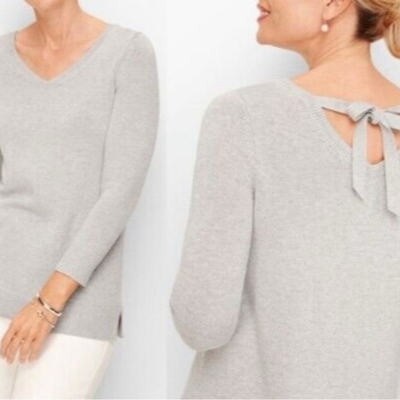 Talbots Women’s Sage Striped V Neck Cotton Sweater with Tie Detail Size M $79 - Picture 3 of 8